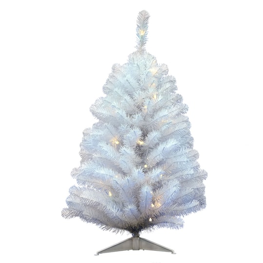 3ft. Pre-Lit Crystal White Spruce Artificial Christmas Tree, Warm White LED Lights